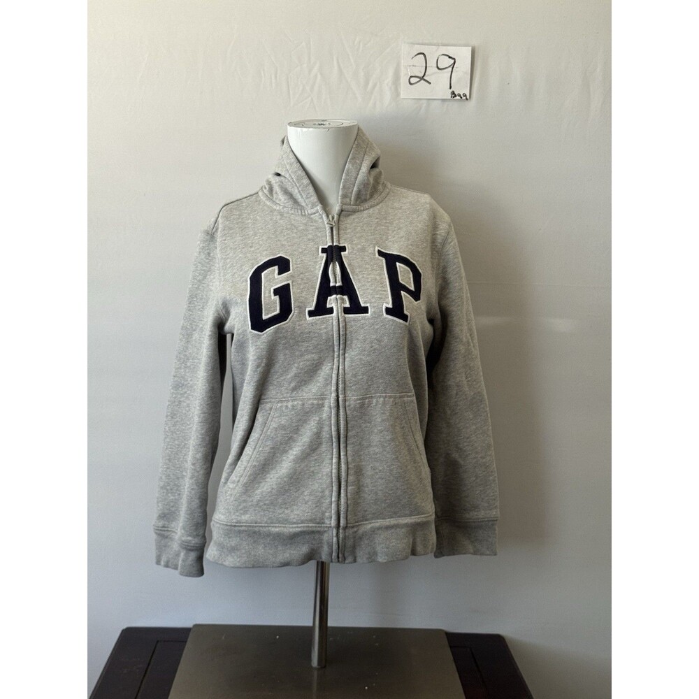 GAP Kids Gray Full Zip Hoodie Logo Sweatshirt Youth Large Fleece Lined